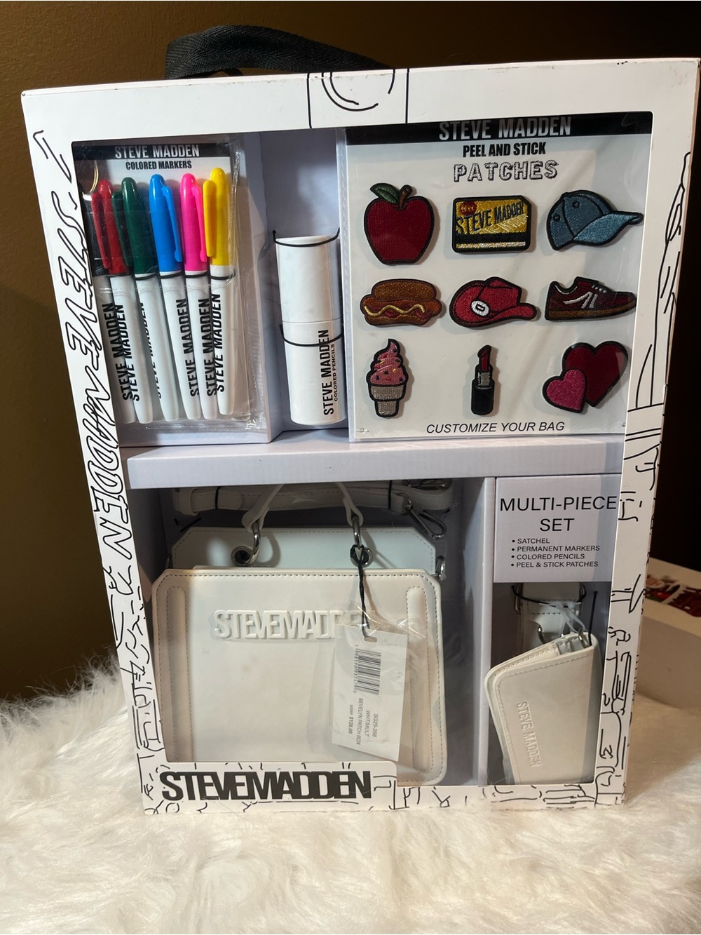 Steve Madden White Multi-Piece Organizer Set with Colorful Markers & Patches